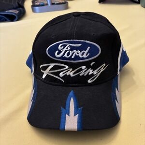 Vintage Ford Racing Flames Hat Snapback Black and Blue Fire 1990's